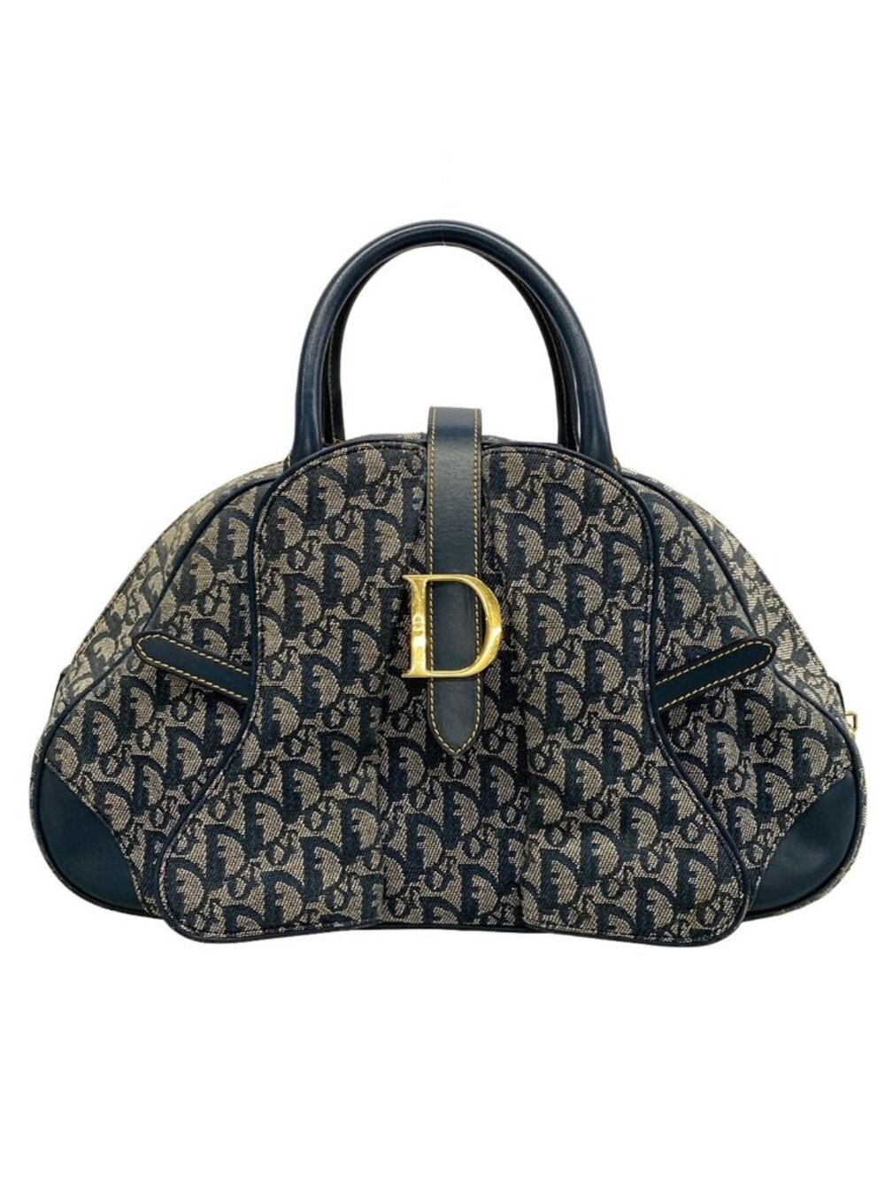 Dior Handbag Double Saddlebag White Navy Leather